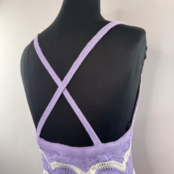 H&M Purple White Bodycon Dress Crochet Fine-Knit V-Neck Cross Back Strap Large L - Picture 5 of 7
